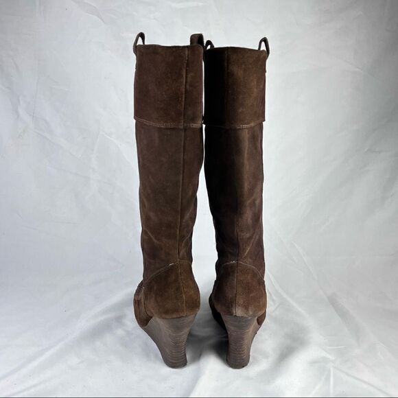Sam Edelman Alabama Suede Brown Studded Knee High Wedge Boots 7.5 - Picture 4 of 10